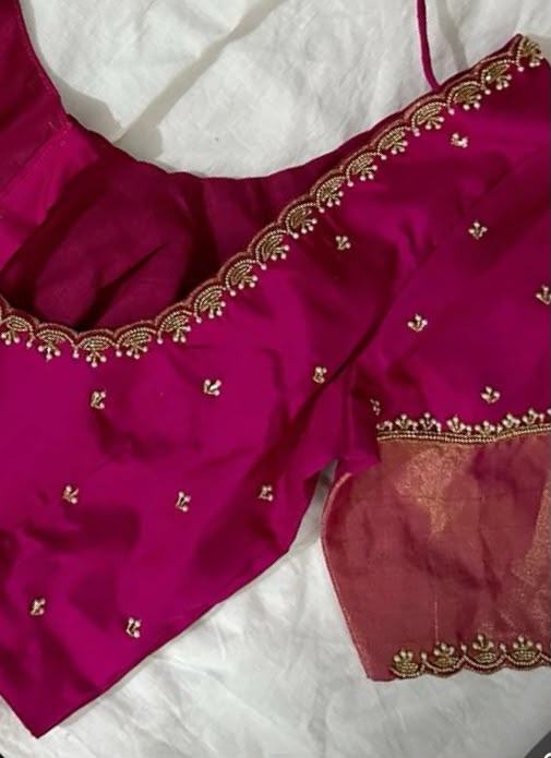 Magenta Pink Hand Embroidery Designer Blouse