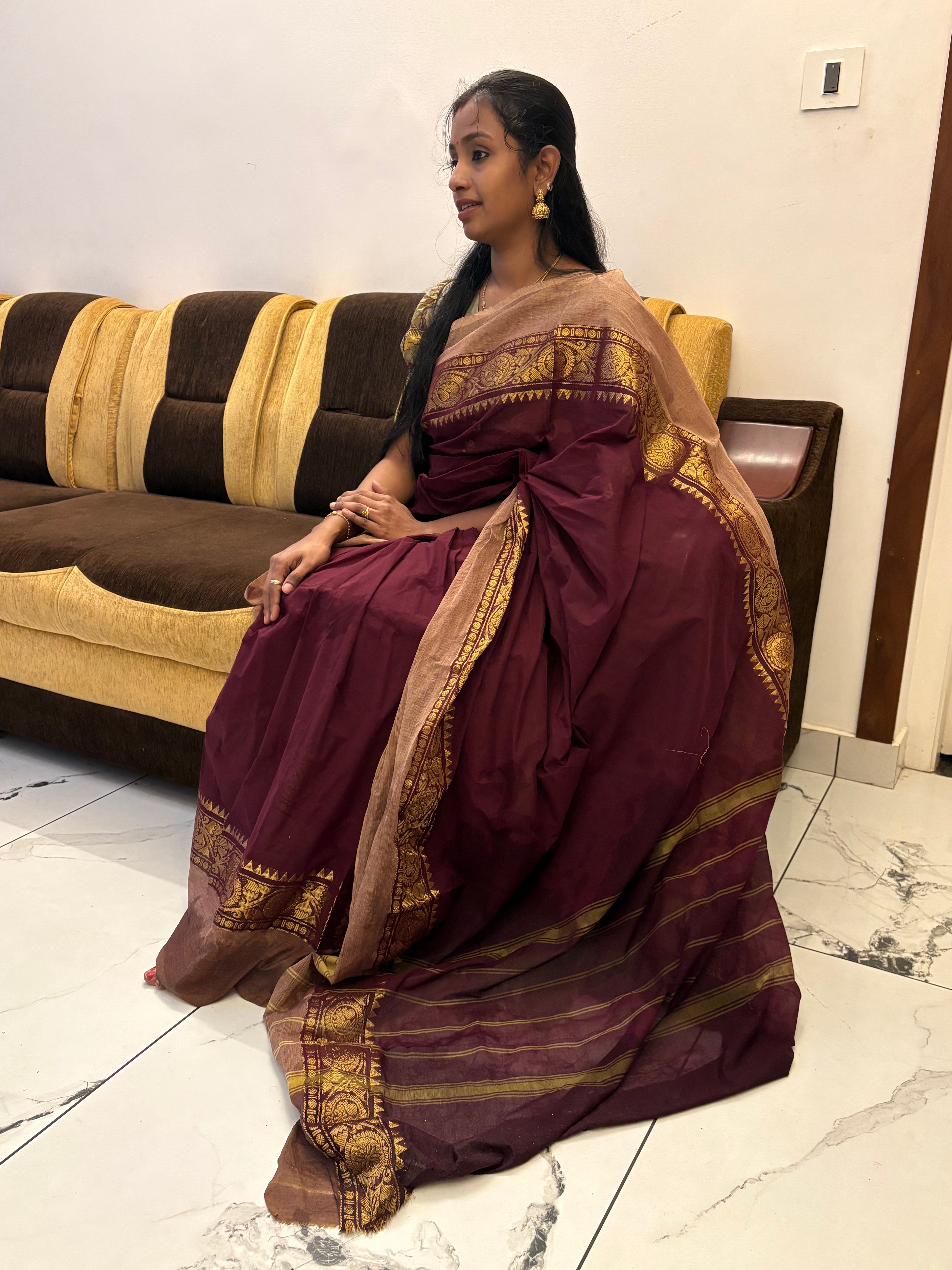 Maroon Chettinaad Cotton Saree