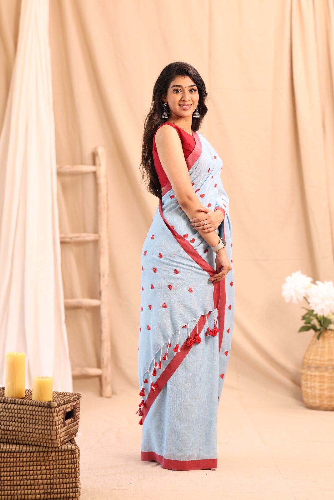 Anikshya Mul Cotton Skyblue with Miniheartprint saree