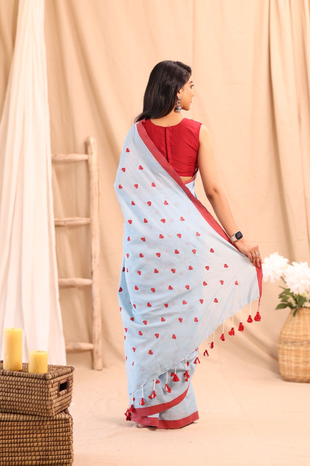 Anikshya Mul Cotton Skyblue with Miniheartprint saree