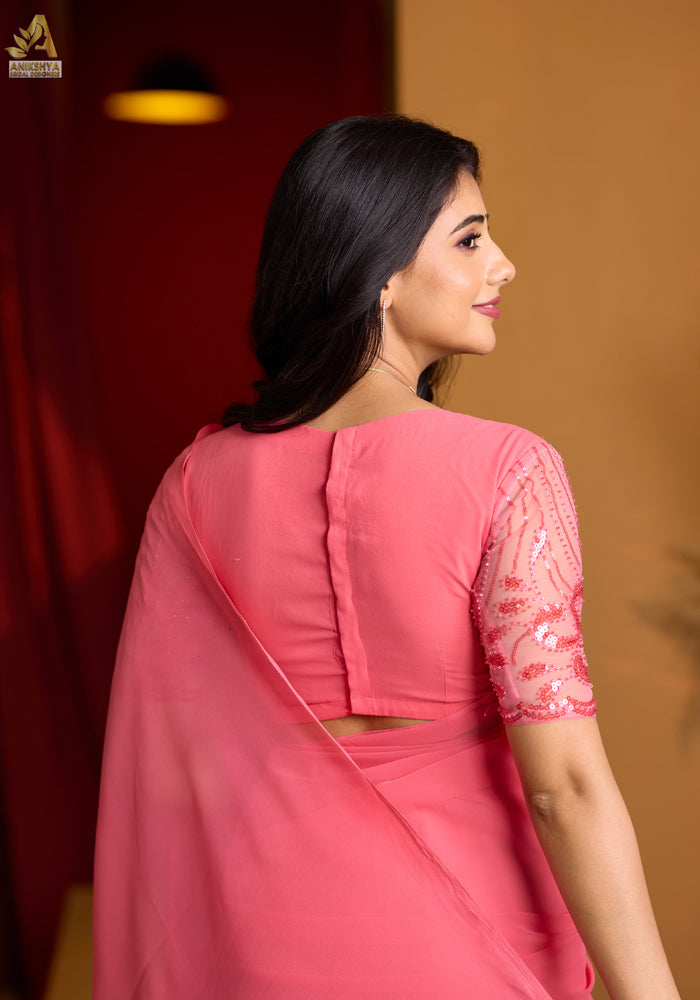 Peach Sembaruthi Georgette saree