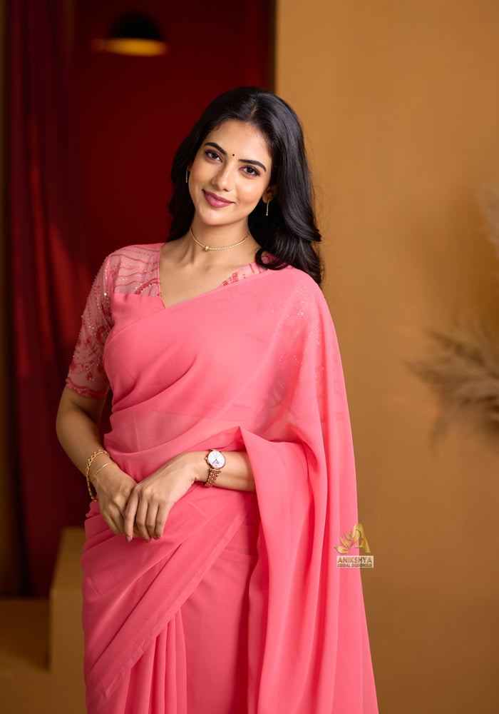 Peach Sembaruthi Georgette saree