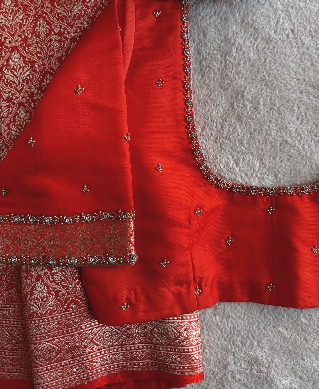 Red Hand Embroidery Silk Designer Blouse