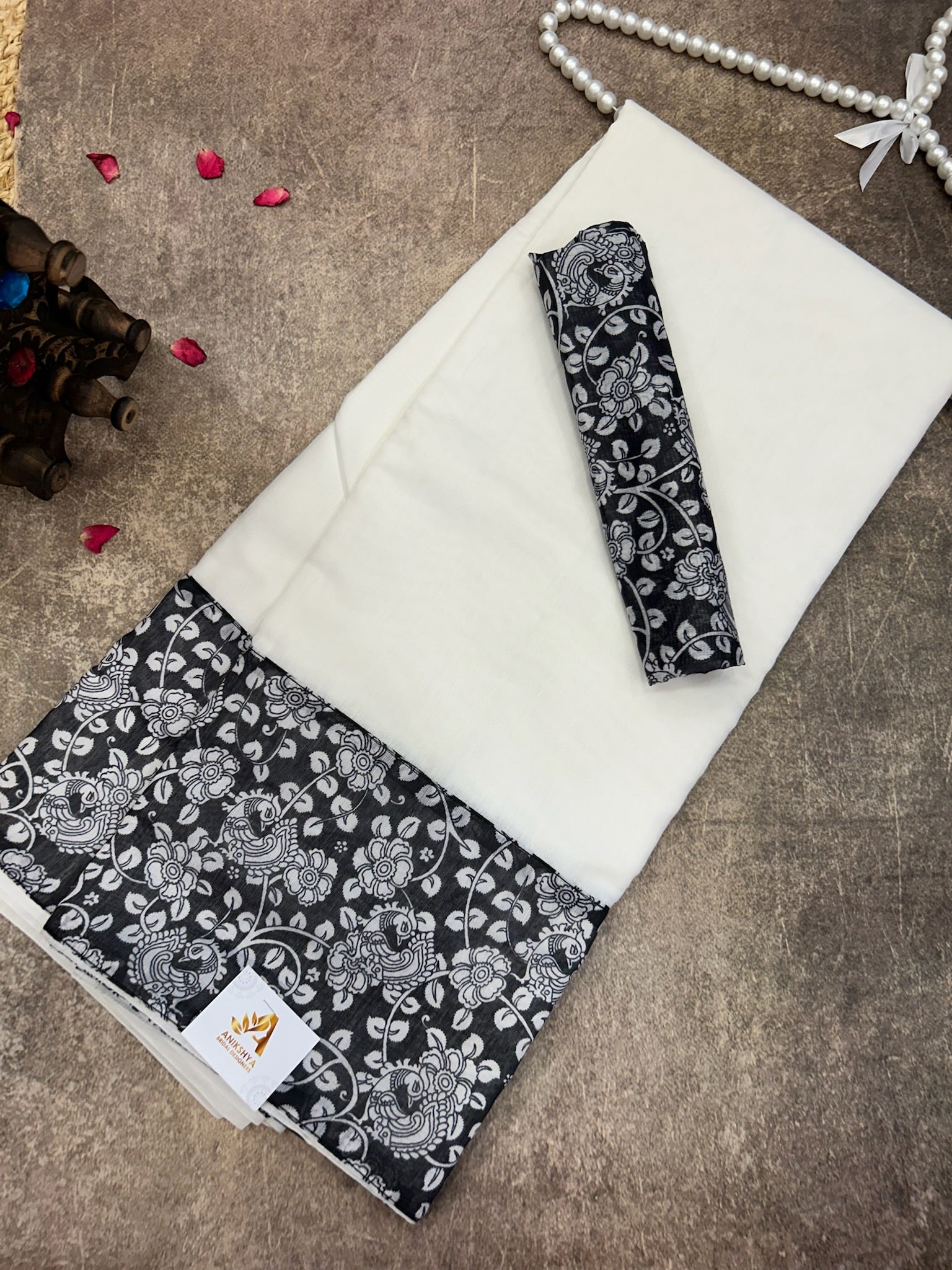 Tissue silk Black Kalamkari Border saree