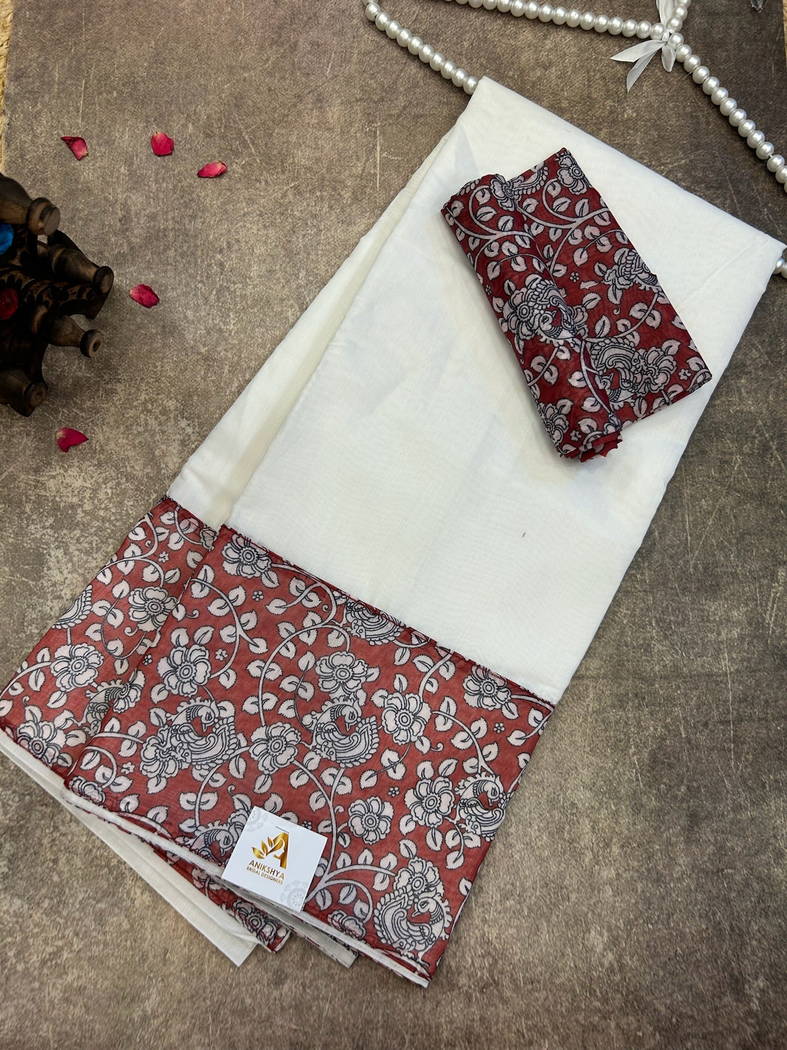Tissue Silk Maroon Kalamkari Border Saree