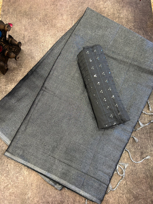 Handwoven Tissue Saree - Oslo Gray