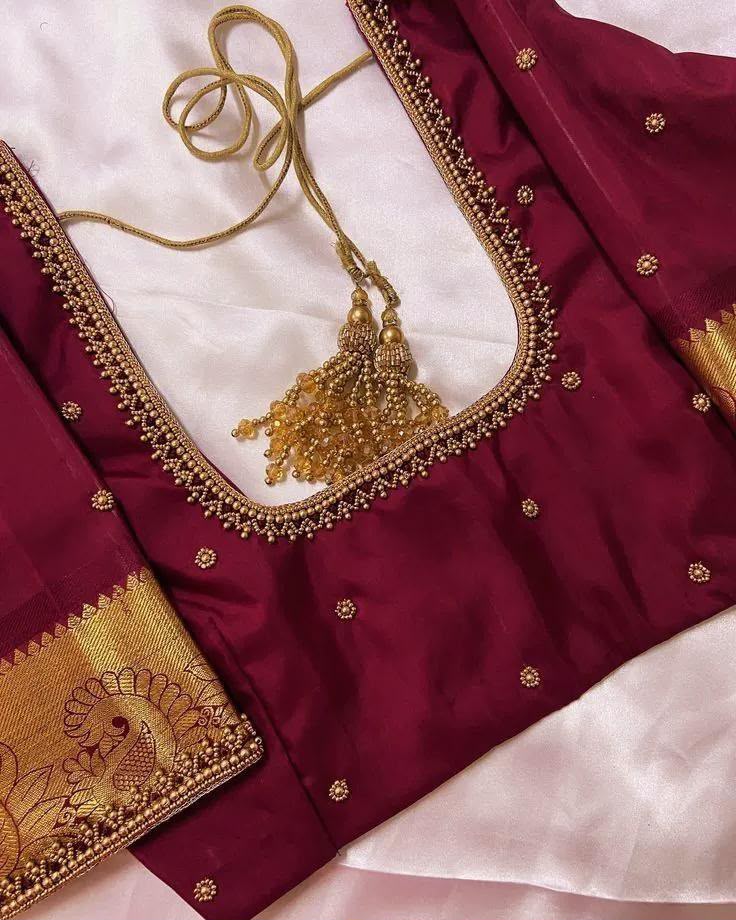 Wine Maroon Hand Embroidery Designer Blouse