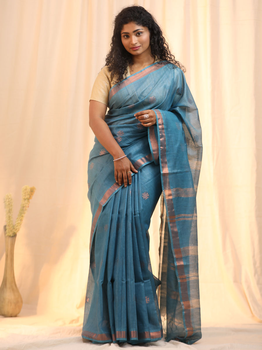 Anikshya Blue Kota Viscose Silk saree with copper Border