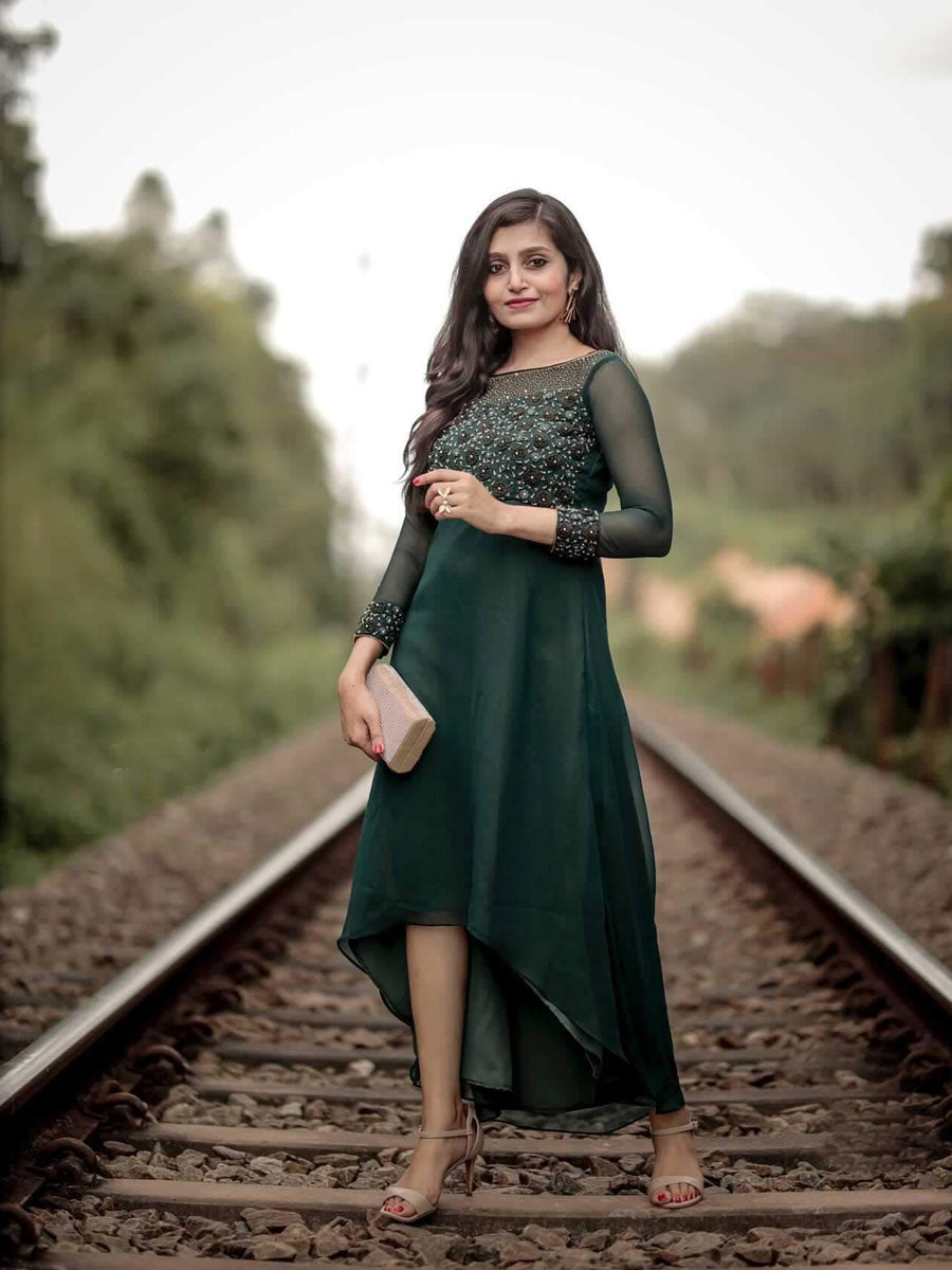 Anikshya Bottle Green Georgette Party wear