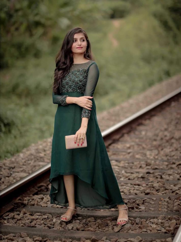 Anikshya Bottle Green Georgette Party wear