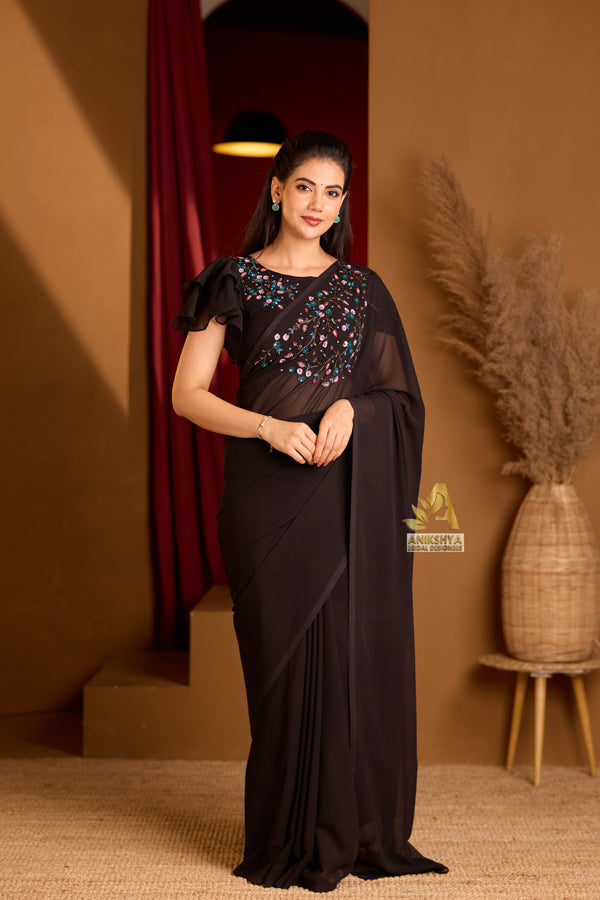 Black Galaxy Handwork Georgette saree