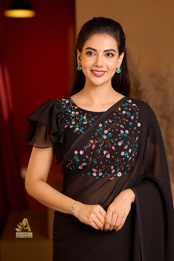 Black Galaxy Handwork Georgette saree