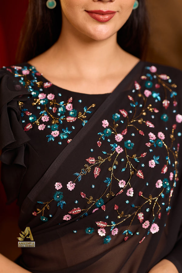 Black Galaxy Handwork Georgette saree