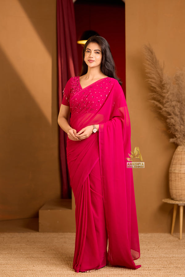 Queen Rani Pink Handwork Georgette saree