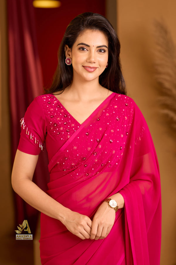 Queen Rani Pink Handwork Georgette saree