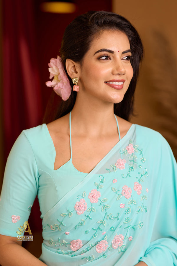 Vaanam Light Blue Georgette Handwork saree