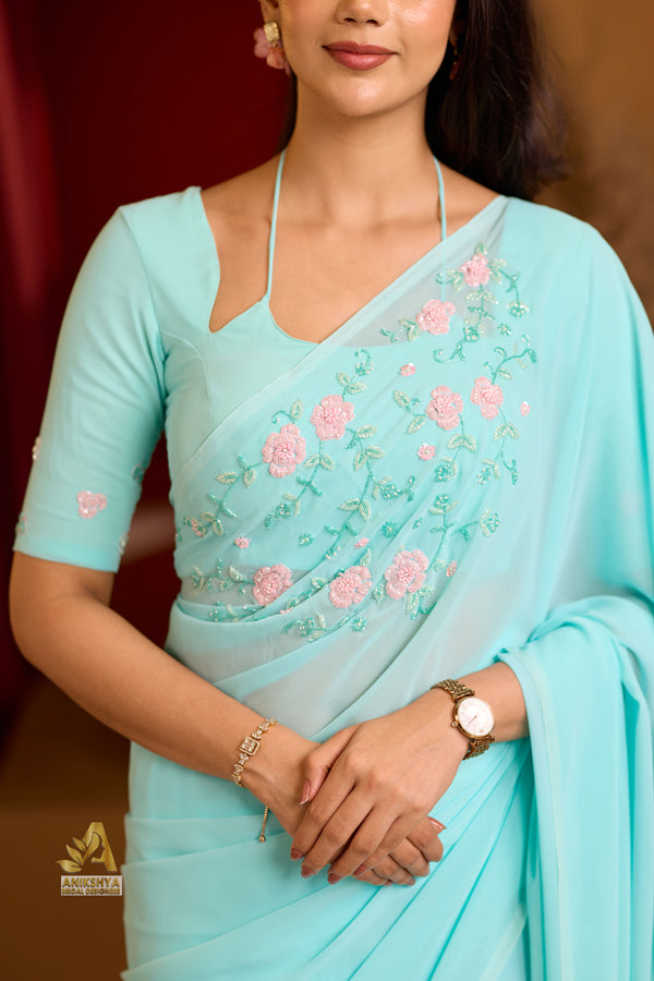 Vaanam Light Blue Georgette Handwork saree