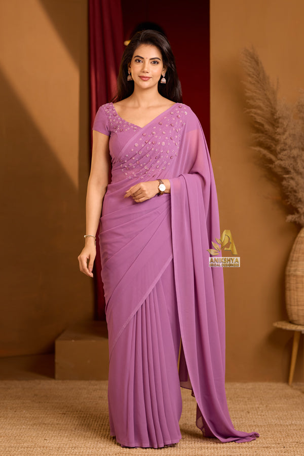 Mallow Mauve Handwork Georgette saree