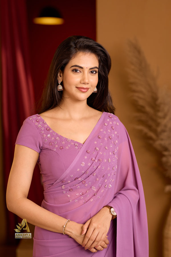 Mallow Mauve Handwork Georgette saree