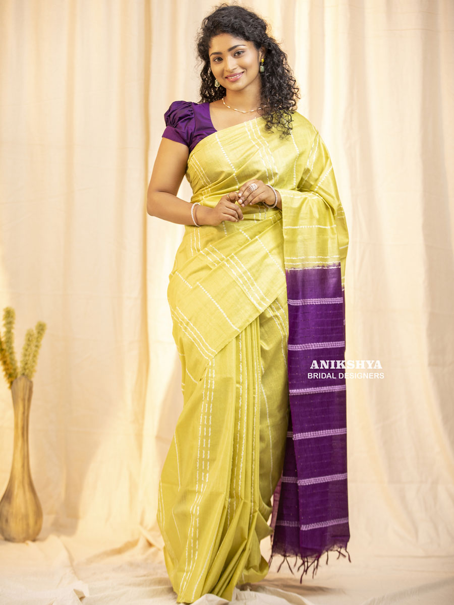 Anikshya Neon Kota Viscose Silk saree with Running Stitch embroidery