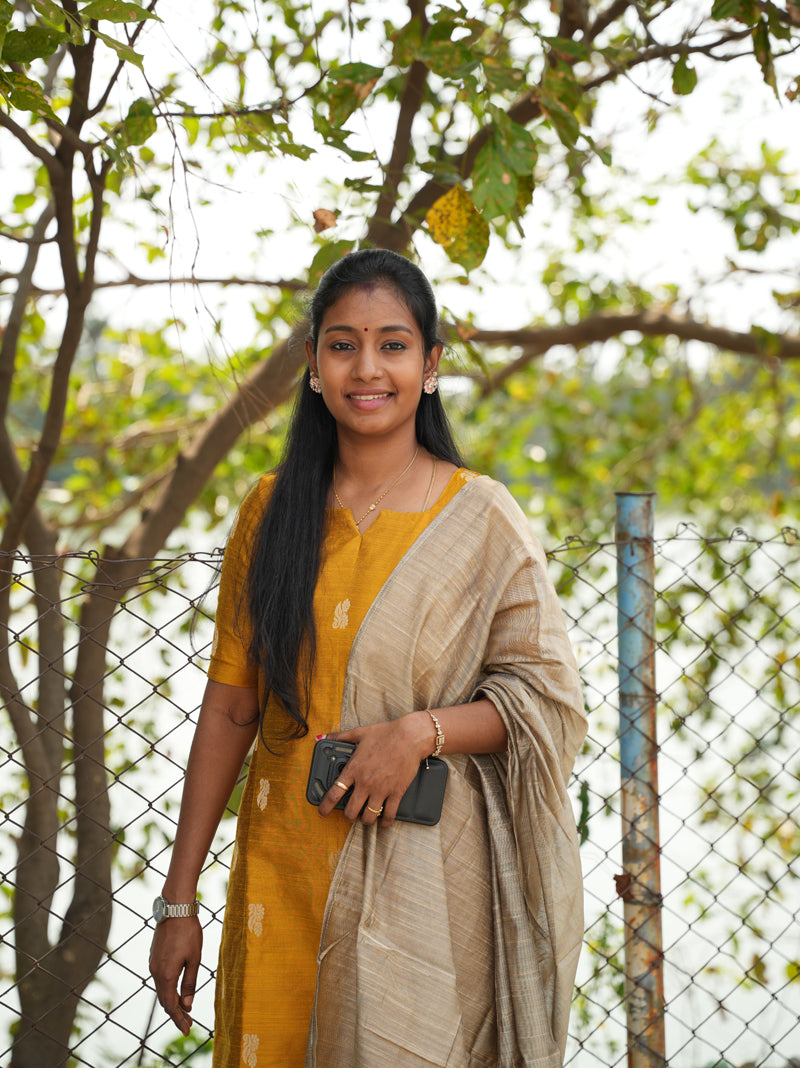 Unstitched raw silk salwar suit - Yellow