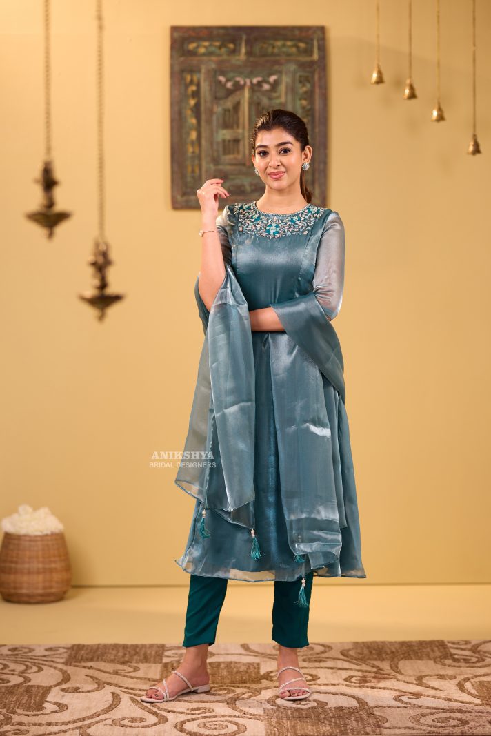 Anikshya Ash green Organza salwar