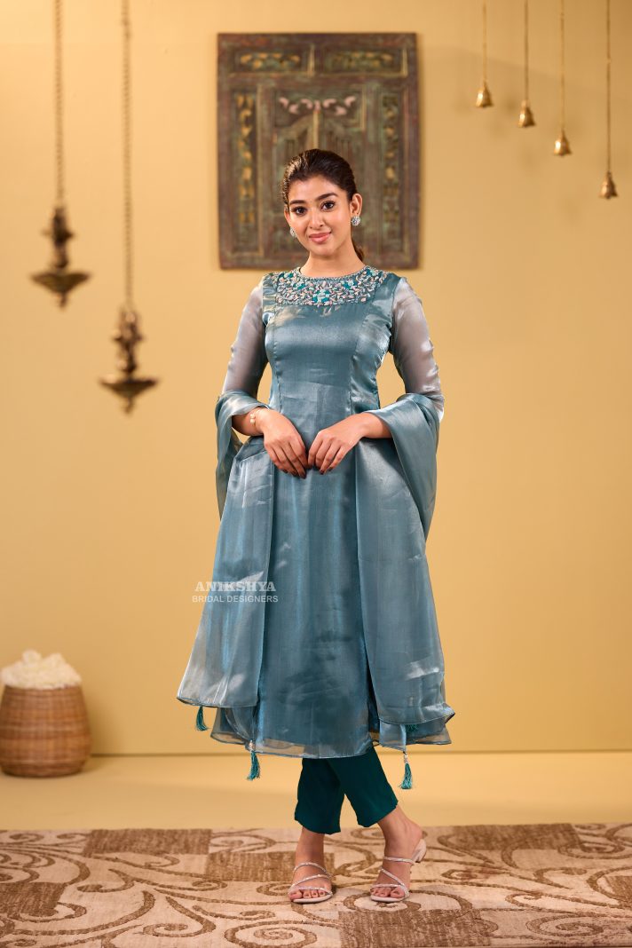 Anikshya Ash green Organza salwar