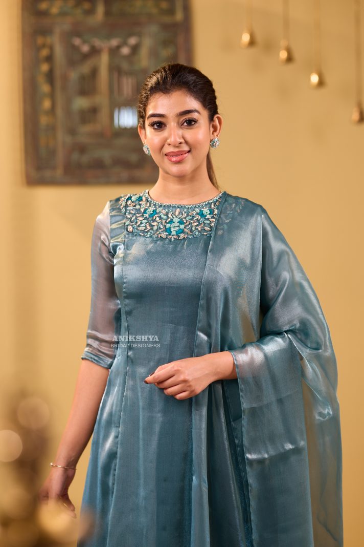 Anikshya Ash green Organza salwar