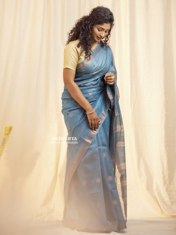 Anikshya Blue Kota Viscose Silk saree with copper Border