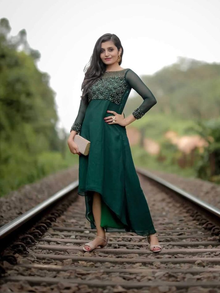 Anikshya Bottle Green Georgette Party wear