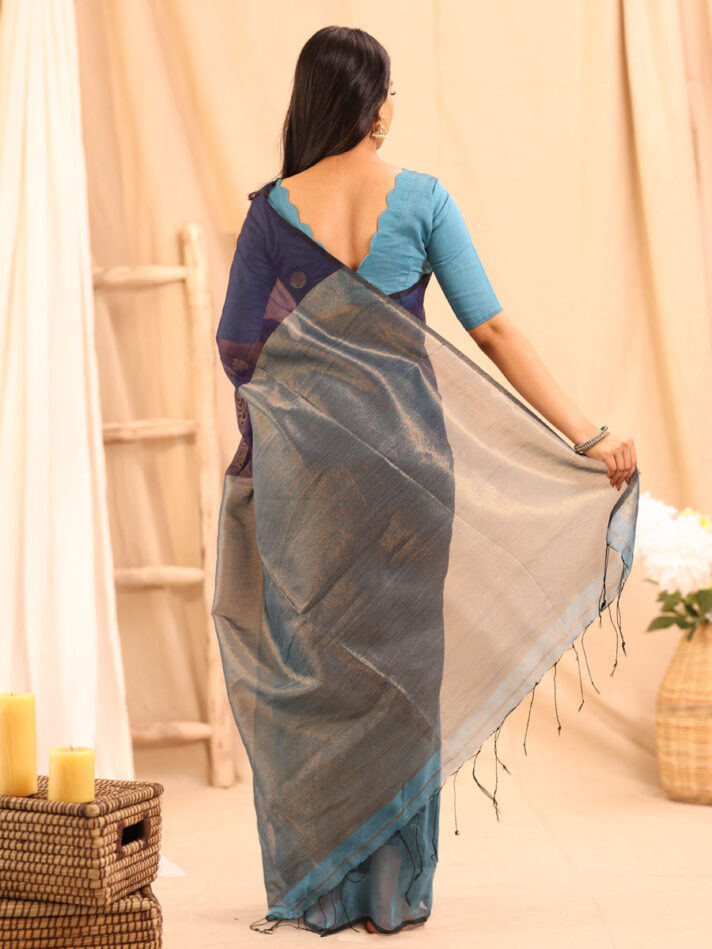 Anikshya Copper sulphate Blue and Royal Blue Half Muslin saree