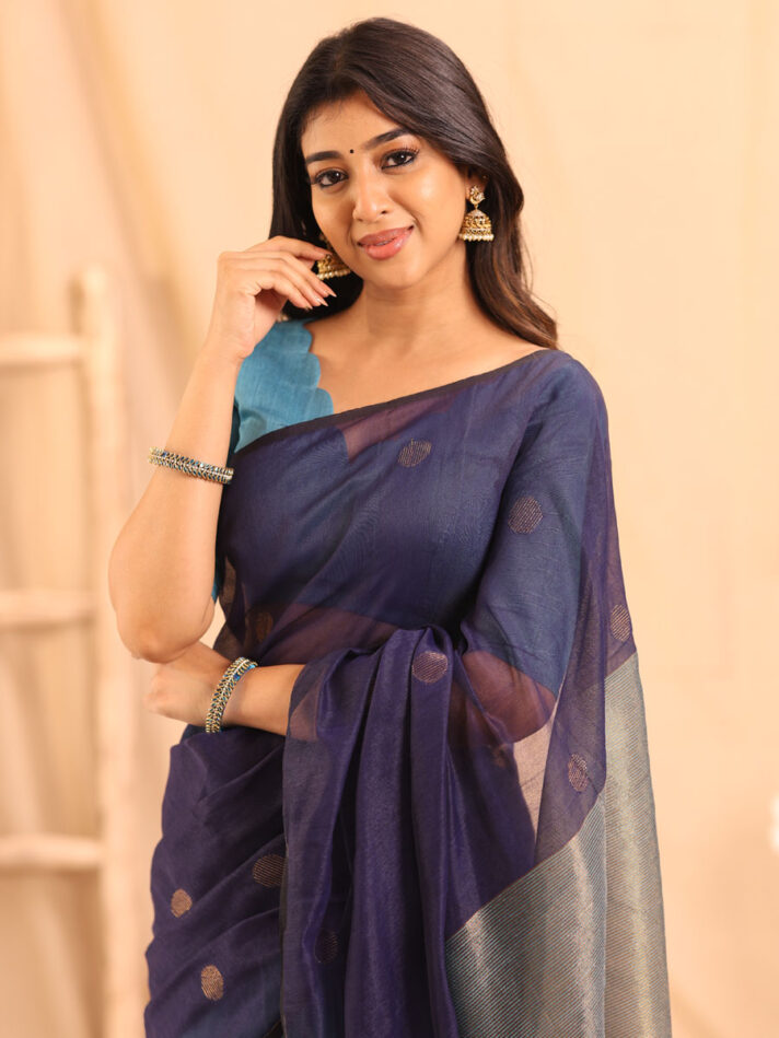 Anikshya Copper sulphate Blue and Royal Blue Half Muslin saree