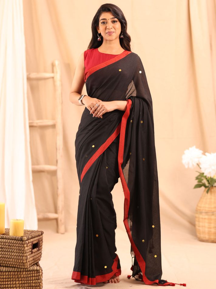 Anikshya Mul Cotton black sequence saree