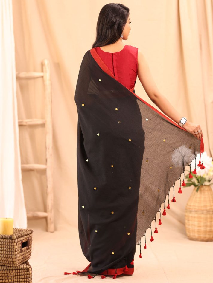 Anikshya Mul Cotton black sequence saree