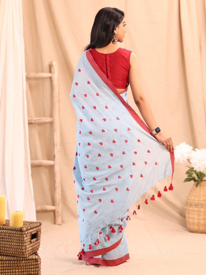 Anikshya Mul Cotton Skyblue with Miniheartprint saree