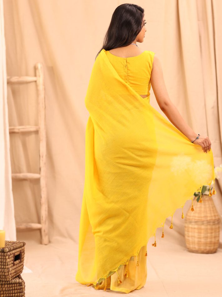 Anikshya Mul Cotton Yellow & Cyan saree