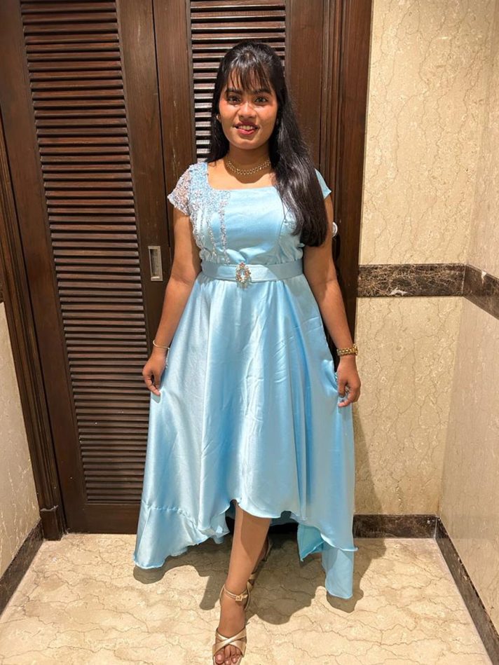 Anikshya Sky blue Satin Party wear