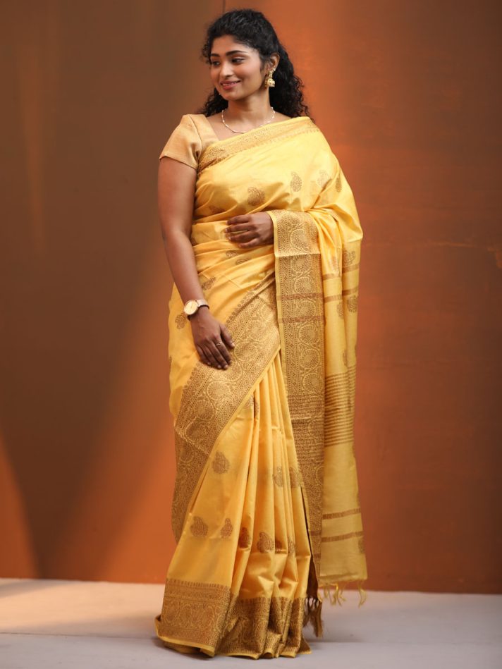 Anikshya Yellow Kota Viscose Silk saree with Copper Border